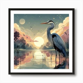 Heron At Sunset 3 Art Print