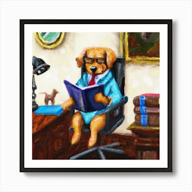 Abstract Oil Painting Dog Lawyer In The Office Reading Art Print