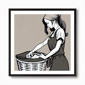 Woman In A Basket Laundry Art Print