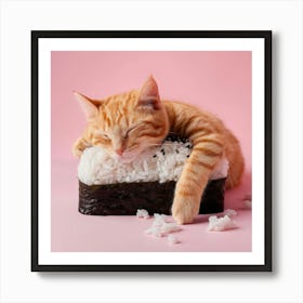 Cat Sleeping On Sushi 1 Art Print