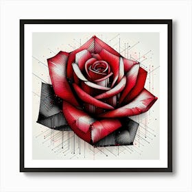 Red Rose Blossom - Abstract Line Art Illustration 27 Art Print