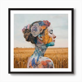 Woman In A Field Artistic Portrait Illustration Art Print