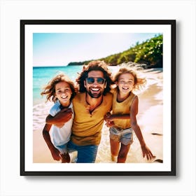 Happy Family On The Beach 1 Art Print