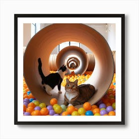 Two Cats In A Cardboard Tube Poster