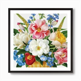 Inca vase made of gold and peony flowers 5 Art Print