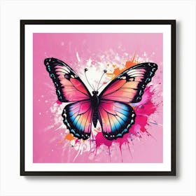 Butterfly On A Pink Background 1 Art Print