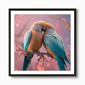 Two Parrots Kissing 1 Art Print