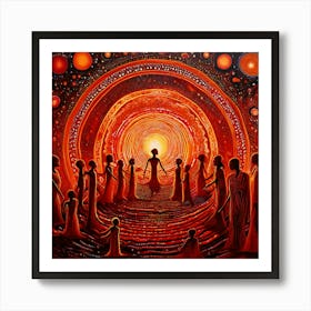 In The Heart Of A Vast Spiraling Galaxy Ancestral Beings Dance In A Mesmerizing Array Of Earthy Hues Art Print