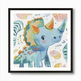 Cute Muted Pastels Triceratops Dinosaur 2 Art Print