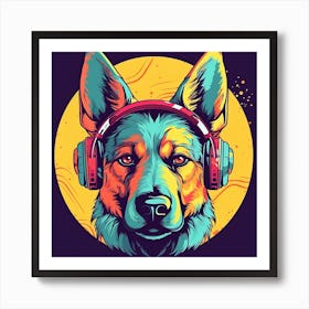 German Shepard with Headphones Art Print