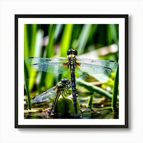 Nature Dragonfly Mating Couple Insect Sitting Duck Pond Lively Dvd Fauna Wild Animal Gras (18) Art Print