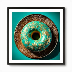 Firefly Turquoise, Donut, Floral, Patterns, Gold, Trim, Cinematic, Lighting, Low Angle, High Resolut (8) Art Print