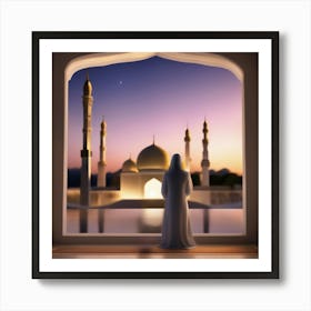 Muslim Woman Looking At The Mosque Art Print