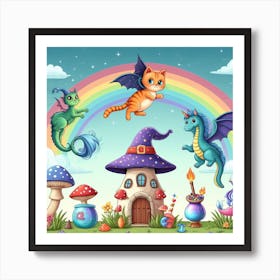 Cartoon Witches And Wizards Art Print