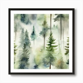 Appalachian Mountains of Misty Pines Watercolor Print of Evergreen Forest..359 Art Print