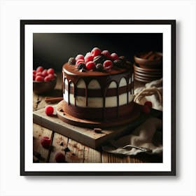 Chocolate Cake With Raspberries Art Print