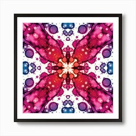 Abstraction Blue Red Watercolor Flower Four Leaf Clover 2 Art Print