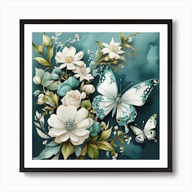 Butterflies And Flowers Art Print