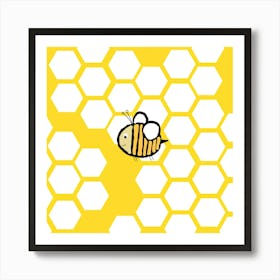 Bee On A Yellow Background Art Print