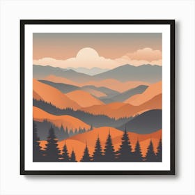 Misty mountains background in orange tone 37 Art Print