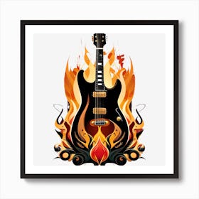 Guitar On Fire Art Print