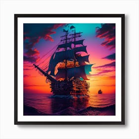 Sailor Ship At Sunset Art Print