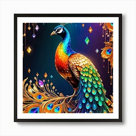 Peacock With Diamonds Art Print