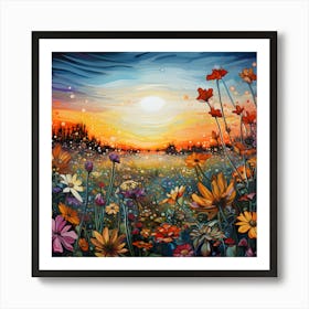 Sunset Over Wildflowers Art Print