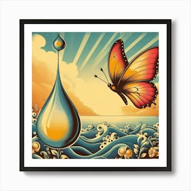 Water Drop And Butterfly Art Print