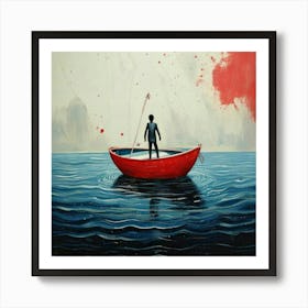 Firefly Boat, Hand Drawn, Brush, Visual Reference, Sea, Artificial Intelligence, Waves, Dream Curtai (3) Art Print