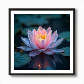 A Dreamy Lotus With Petals Of Glowing, Iridescent Colors Floating In A Celestial Garden 1 Art Print