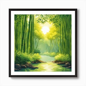 A Stream In A Bamboo Forest At Sun Rise Square Composition 36 Art Print