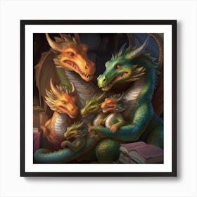 Dragon Mom Reading To Her Babies  1 Art Print