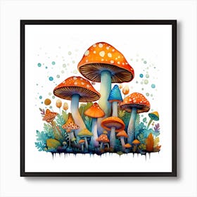 Mushrooms On A White Background 2 Art Print