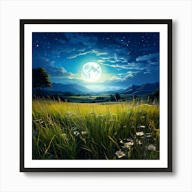 Firefly Serene Meadow Under A Mystical Moonlit Sky 9573 (2) Art Print