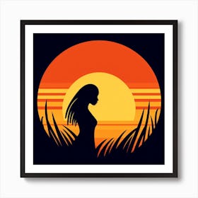 Silhouette Of A Woman At Sunset 3 Art Print