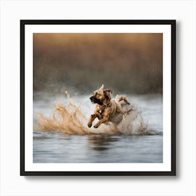 Dog Jumping In The Water Art Print