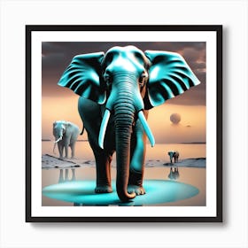 Elephants In The Water Art Print