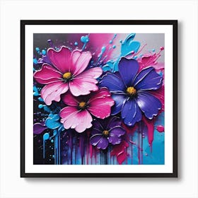 Flowers On Black Canvas Art Print