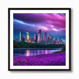 Purple City Skyline 2 Art Print