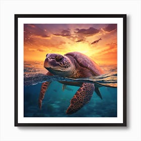 Sea Turtle At Sunset Art Print