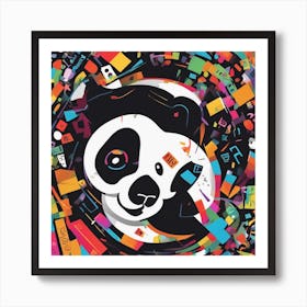 An Image Of A Panda With Letters On A Black Background, In The Style Of Bold Lines, Vivid Colors, Gr Art Print