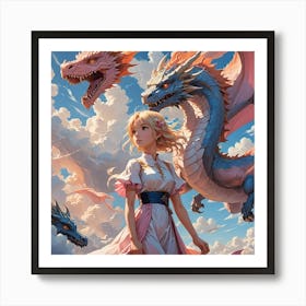 Dragons And A Girl Art Print