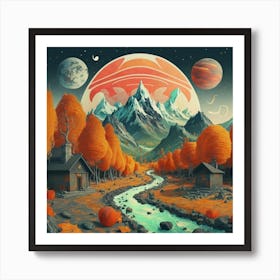 Picture Of An Autumn Landscape With Trees Mountain 2 Art Print