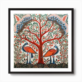 Peacocks On A Tree Madhubani Painting Indian Traditional Style Art Print