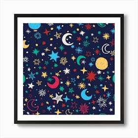 Colorful Background Moons Stars Art Print