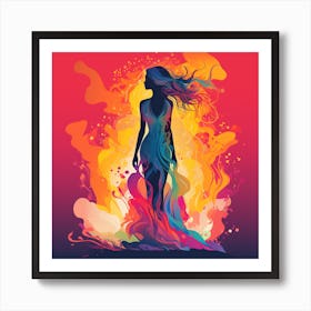 Woman In Flames Art Print