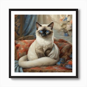 A Siamese cat is gracefully, optimistic painting Art Print