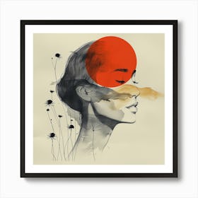 Abstract Painting 4 - Woman's face with red sun, city wall art, colorful wall art, home decor, minimal art, modern wall art, wall art, wall decoration, wall print colourful wall art, decor wall art, digital art, digital art download, interior wall art, downloadable art, eclectic wall, fantasy wall art, home decoration, home decor wall, printable art, printable wall art, wall art prints, artistic expression, contemporary, modern art print, Art Print