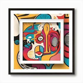 Vibrant, playful design with abstract shapes, bold lines, and bright colors.2 Art Print